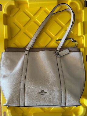 Coach Pebbled Leather Tote in Light Taupe and Cream